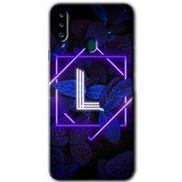 Samsung Galaxy A20s Kılıf HD Desen Baskılı Arka Kapak - Dark Neon Yaprak L Harfi