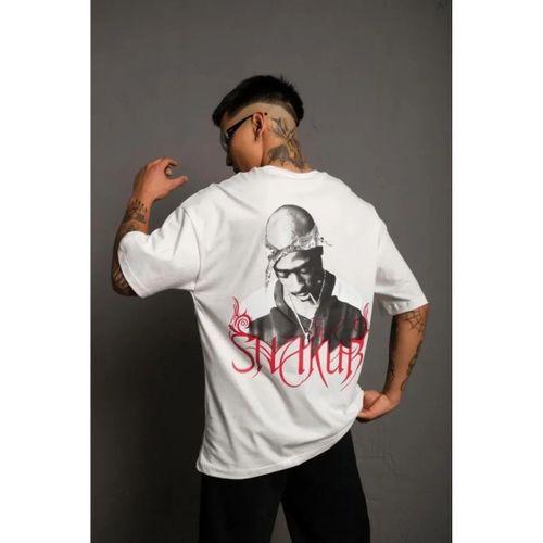 Erkek Oversize Tişört – Beyaz 24/1 Penye Kumaş, Bisiklet Yaka, Ön - Arka Baskılı, Streetwear Tarzı Rahat Büyük Kalıp T-Shirt- Beyaz