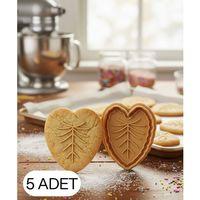 5Li İnce Damar Kalp Yaprak Şekillendirici Kalıp Kurabiye Hamur Kesici Oyun ve Şeker Hamuru Seti