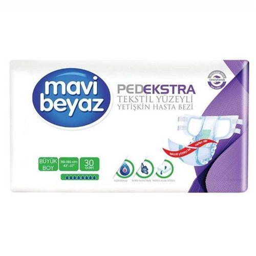 Mavi Beyaz PedEkstra Büyük Boy Large Belbantlı Hasta Bezi 30'lu paket