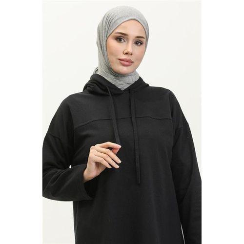 Kapşonlu Sweat Eşofman Sade Basic Spor Takım - 03056.003 - Siyah