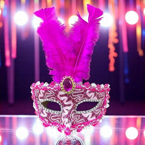 YÜKSEK KALİTE YILBAŞI PARTİ MASKESİ PEMBE MASKE PEMBE UZUN TÜYLÜ MASKE PARTİ MASKESİ VENEDİK MASKESİ