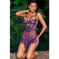 Britli Mor Takım Dantel Transparan Gecelik