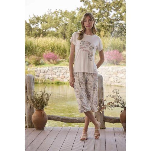 Çiçek Desenli Ve Baskılı "you Are Awesome" Kapri Takımı