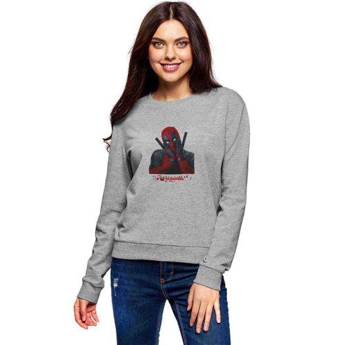 Deadpool Düşünceli Baskılı Gri Kadın Sweatshirt