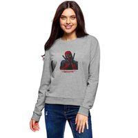 Deadpool Düşünceli Baskılı Gri Kadın Sweatshirt