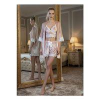 Pudra Kadife Dantelli Sabahlık & Gecelik Takım 3' Lü - 1438