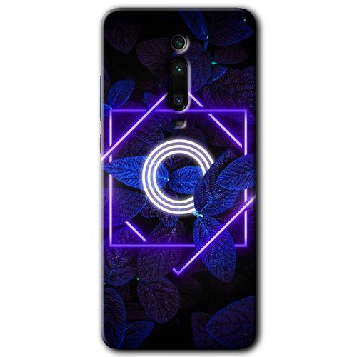 Xiaomi Mi 9T Kılıf HD Desen Baskılı Arka Kapak+Temperli Cam - Dark Neon Yaprak O Harfi