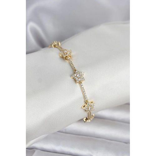Pirinç Gold Renk Yıldız Model Zirkon Taşlı Kadın Bileklik