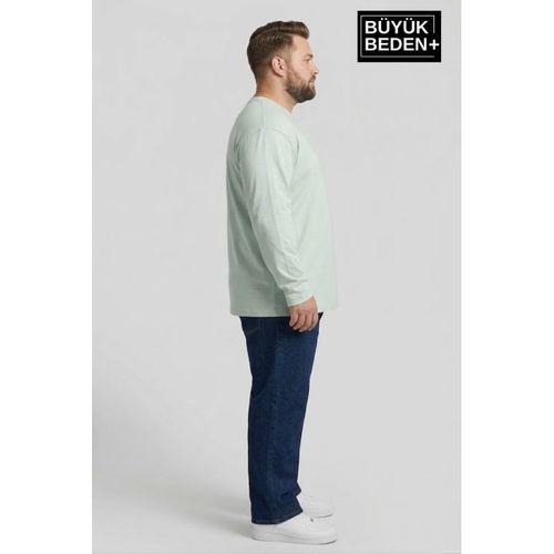 Erkek Büyük Beden Uzun Kollu 2 İplik Bisiklet Yaka Tişört SPR26BEA942