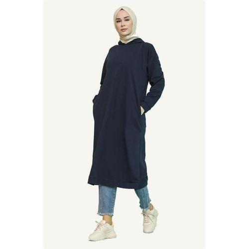 Atlas Kapşonlu Uzun Sade Basic Sweatshirt - 03007.015 - Lacivert