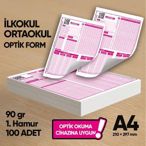 İlkokul-Ortaokul Deneme Sınavları İçin 100 Adet (90 GR) Optik Form - Optik Okuma Uyumlu
