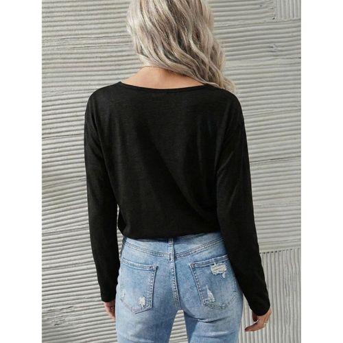 Kadın Uzun Kollu Geniş Yuvarlak Yaka Dantelli Viskon Iki Iplik Bluz