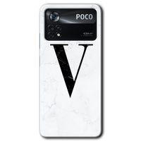 Poco x4 Pro Kılıf HD Desen Baskılı Arka Kapak + Temperli Cam - Beyaz Mermer Desenli V Harfi
