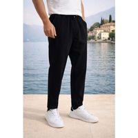 Meridian Kumaş Relaxed Fit %100 Pamuklu Jogger Erkek Yazlık Eşofman Altı Pantolon - Siyah