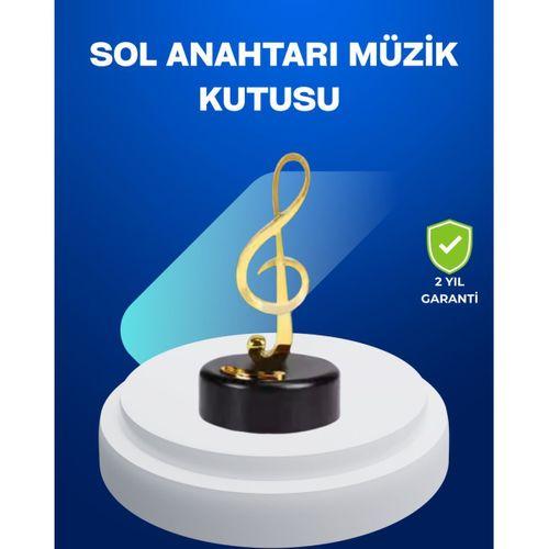 Sol Anahtarı Figürlü Dönen Müzik Kutusu Altın Renk Dekoratif