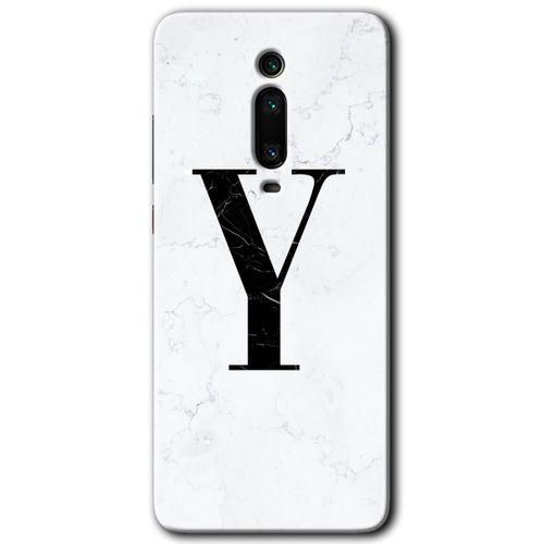 Potkal Hediye Fabrikası Xiaomi Mi 9T Kılıf HD Desen Baskılı Arka Kapak - Beyaz Mermer Desenli Y Harfi