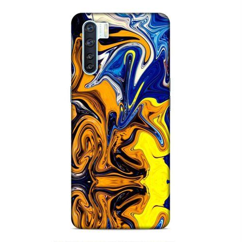 Oppo A91 Kılıf Mavi Turuncu Mermer Arka Kapak Silikon Koruma Full Koruyucu