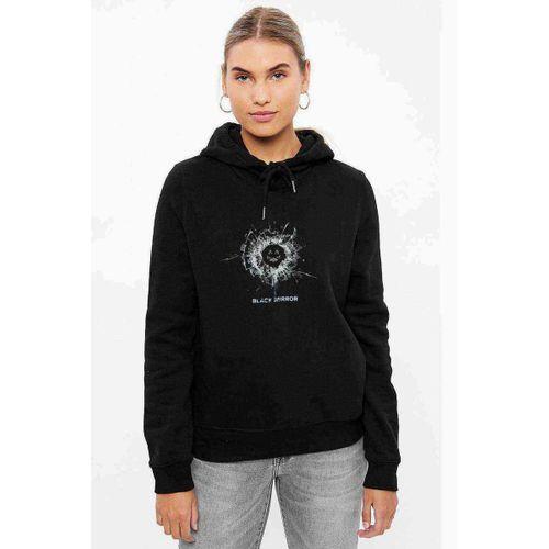 Black Mirror Baskılı Siyah Kadın Kapşonlu Sweashirt