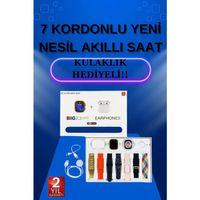 Akıllı Saat 7 Kordonlu Kulaklık Hediyeli Nabız Ölçer Uyku Takibi Sesli Görüşme