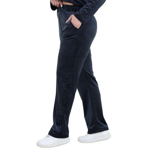 Melsay Butik Parlak Kadife Antrasit Yarım Garni Taşlı Kadın Eşofman Takımı