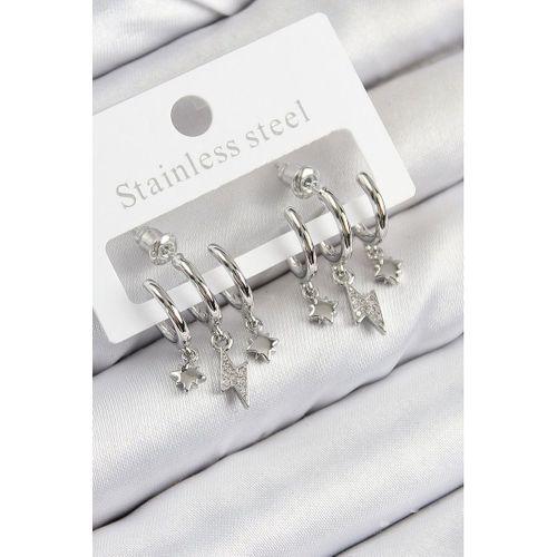 Pirinç Zirkon Taşlı Şimşek Model Gümüş Renk Kadın Küpe