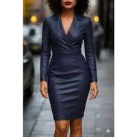 Kadın Uzun Kollu Yakalı Mini Deri Elbise