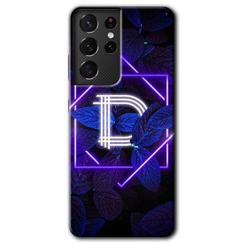 Potkal Hediye Fabrikası Samsung Galaxy S21 Ultra HD Baskılı Kılıf + 9D Tam Ekran Koruyucu - Dark Neon Yaprak D Harfi