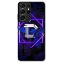 Potkal Hediye Fabrikası Samsung Galaxy S21 Ultra HD Baskılı Kılıf + 9D Tam Ekran Koruyucu - Dark Neon Yaprak D Harfi