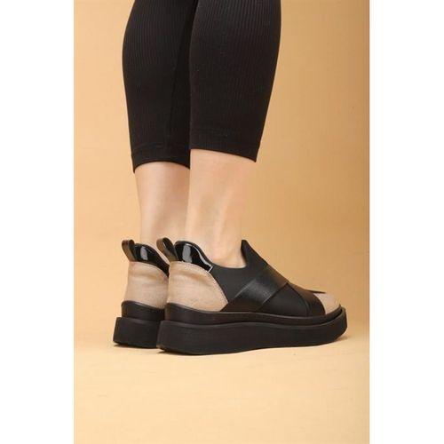 Nesica Siyah-Bej Renkli Süet Deri Lastikli Paraşüt Kumaş Yürüyüş Ayakkabı