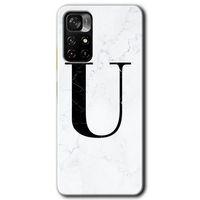 Xiaomi Redmi Note 11T Kılıf HD Desen Baskılı Arka Kapak - Beyaz Mermer Desenli U Harfi