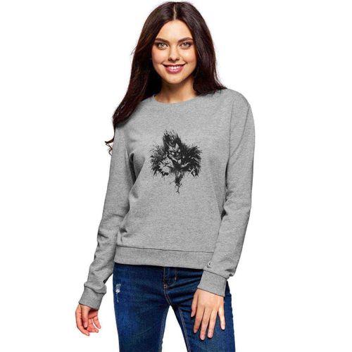 Death Logo Note Ryuk Işığı Yagami Baskılı Gri Kadın Sweatshirt