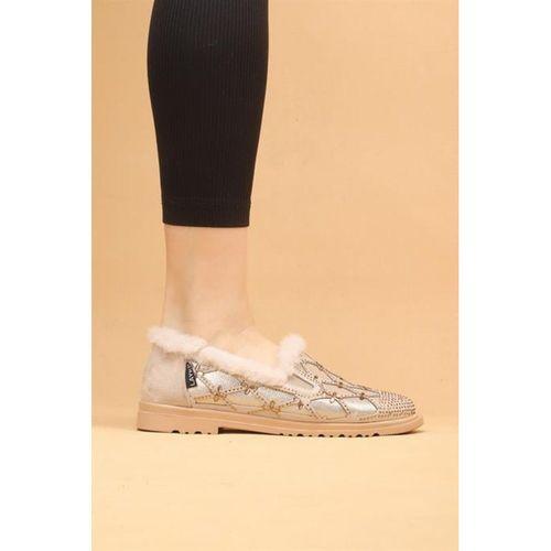 Selaro Bej Renkli Taşlı Desenli İçi Kürklü Kışlık Günlük Ayakkabı