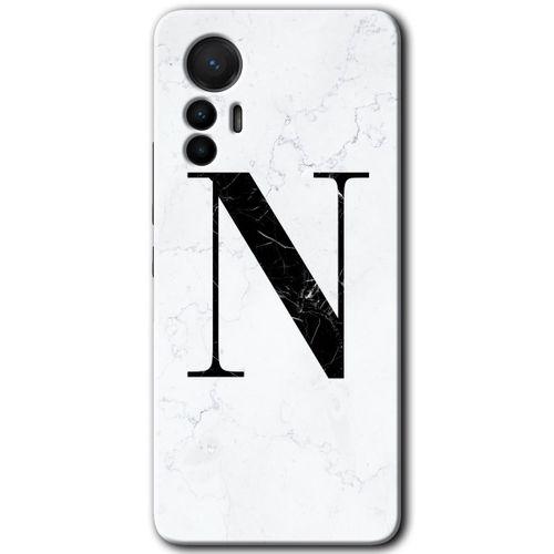 Potkal Hediye Fabrikası Xiaomi Mi 12 Lite HD Baskılı Kılıf + 9D Tam Ekran Koruyucu - Beyaz Mermer Desenli N Harfi