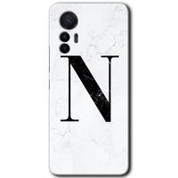 Potkal Hediye Fabrikası Xiaomi Mi 12 Lite HD Baskılı Kılıf + 9D Tam Ekran Koruyucu - Beyaz Mermer Desenli N Harfi