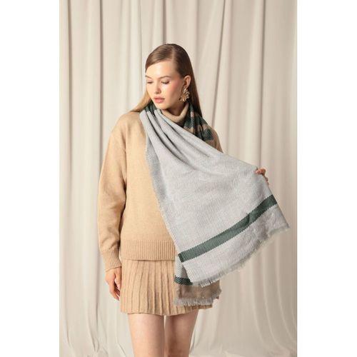 Diagonal Çizgili Penelope Kadın Camel Şal Atkı
