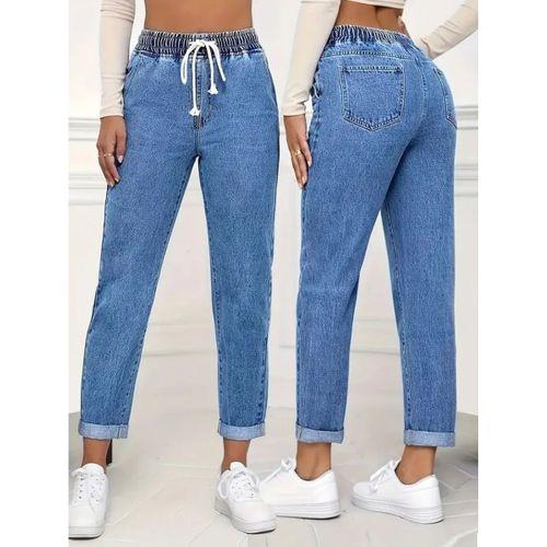 Kadın Yüksek Bel Bağcıklı Kot Pantolon