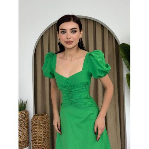 Kare Yaka Düğmeli Elbise