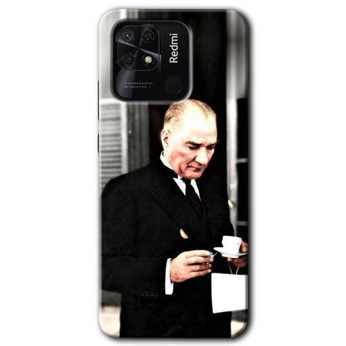 MRCİLETİSİM Xiaomi Redmi 10C Kılıf HD Desen Baskılı Arka Kapak + Temperli Cam - Atatürk Türk Kahvesi
