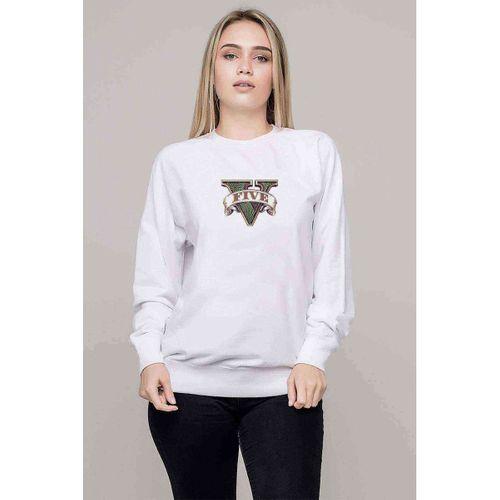 GTA V Logo Baskılı Beyaz Kadın Sweatshirt