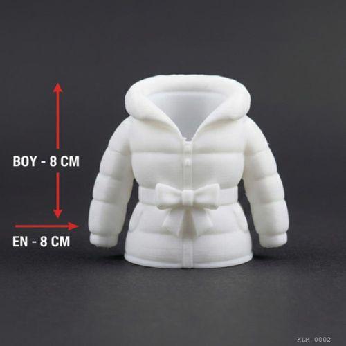 Beyaz Kapüşonlu Fiyonklu Bayan Mont Formlu Makyaj Fırçalığı Masaüstü Kozmetik Düzenleyici