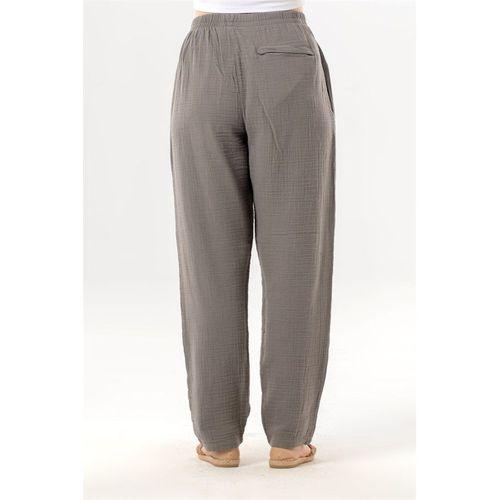 Beli Lastikli Yandan Çift Cepli Müslin Şalvar Pantolon Gri Gri