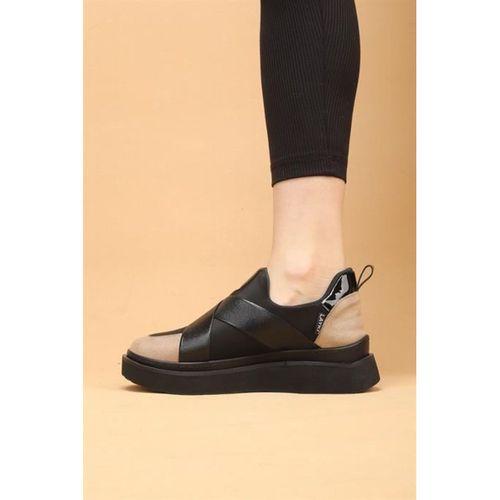 Nesica Siyah-Bej Renkli Süet Deri Lastikli Paraşüt Kumaş Yürüyüş Ayakkabı