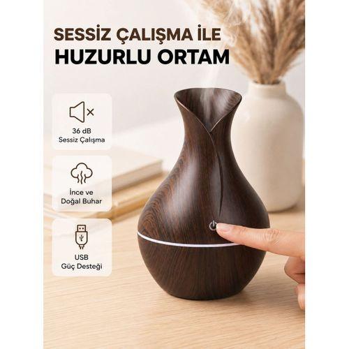Ahşap Desenli Aromaterapi Difüzör 130 Ml Ultrasonik Ve 7 Renk Led Işıklı