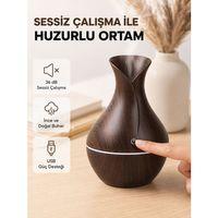 Ahşap Desenli Aromaterapi Difüzör 130 Ml Ultrasonik Ve 7 Renk Led Işıklı