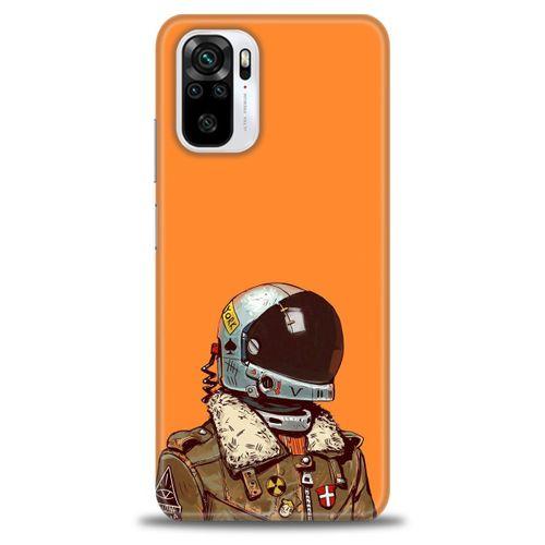 Xiaomi Redmi Note 10S Kılıf HD Baskılı Kılıf - Turuncu Astronot + Tam Ekran Koruyucu