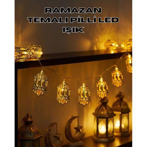 Pilli Ramazan Işıkları Altın Renk Fener Figürlü Led Süsleme