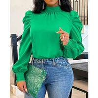 Kadın Uzun Kollu Balıkçı Yaka Arkadan Bağlamalı Omuzlardan Balon Ithal Krep Bluz