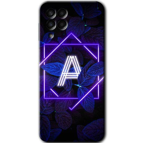 Samsung Galaxy M33 Kılıf HD Desen Baskılı Arka Kapak + Temperli Cam - Dark Neon Yaprak A Harfi