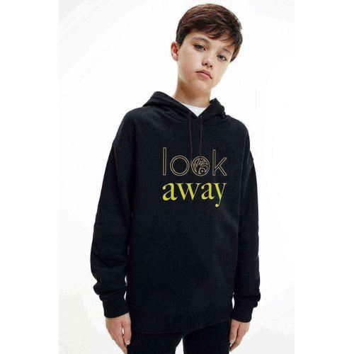 A Series Of Unfortunate Events Look Away YaziBaskılı Unisex Çocuk Kapüşonlu Siyah Sweatshirt
